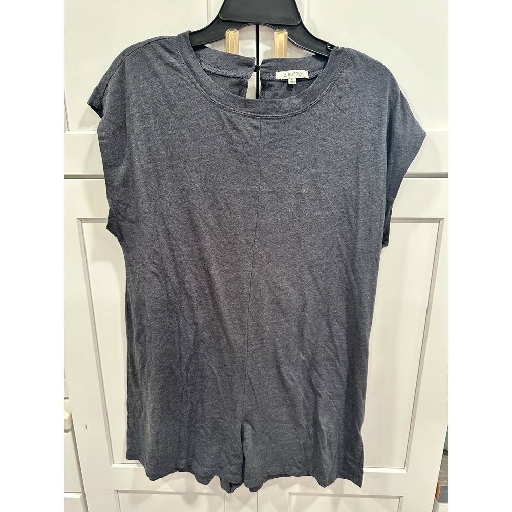 Z Supply Womens Charcoal Grey Short Sleeve Romper ZS231246S Crew Neck Keyhole